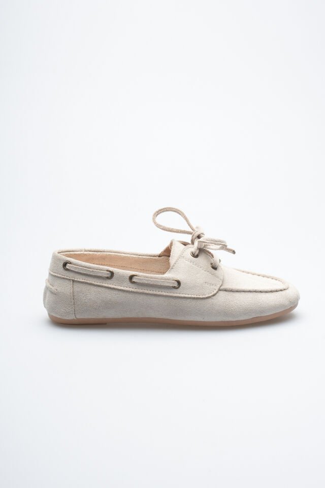 Kadın Süet Görünümlü Loafer Ayakkabı Bağcıklı Model Bej - 36