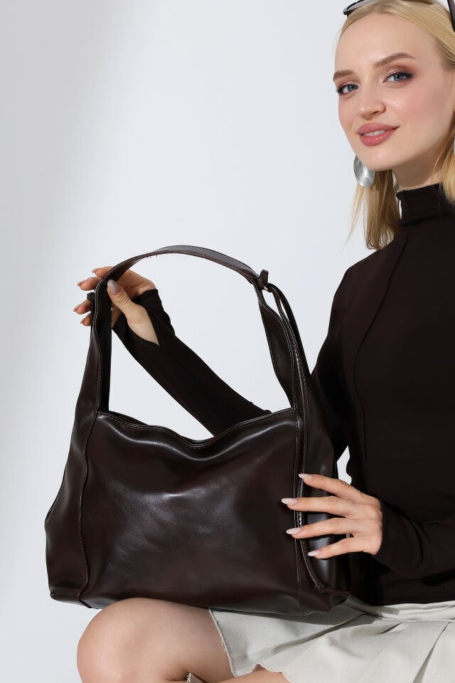 Kadın Büyük Omuz Çantası Premium Tote Bag Kahverengi