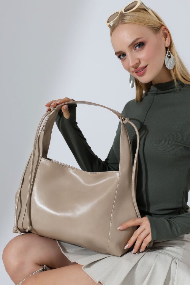 Kadın Büyük Omuz Çantası Premium Tote Bag Bej
