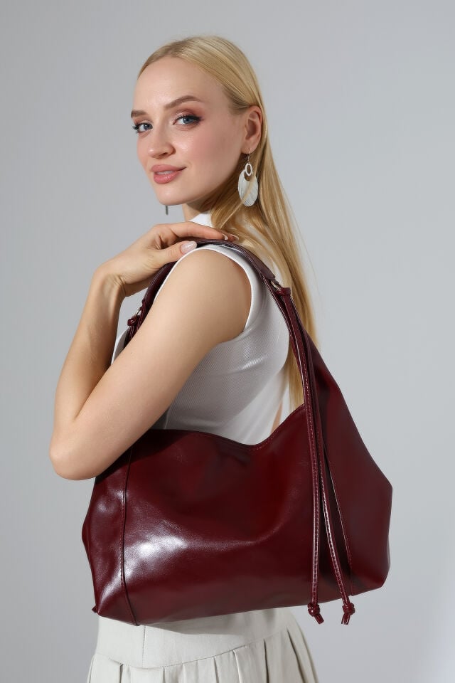Kadın Büyük Omuz Çantası Premium Tote Bag Bordo